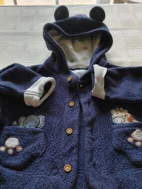 Baby 'Baby Grand' 3/6 Mo. Navy Fleece Hooded Long Sleeved Button Up Jacket